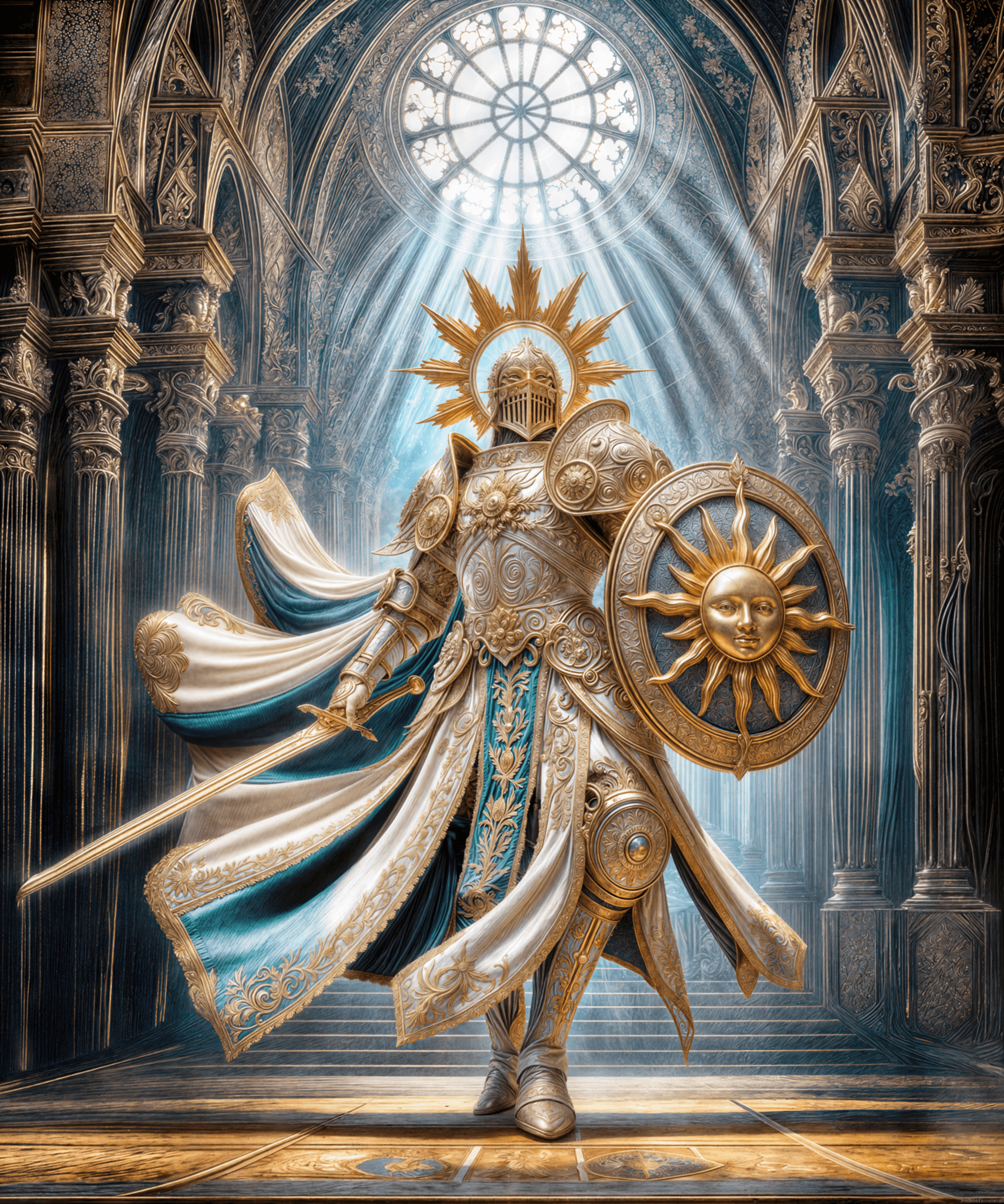 Knight in platinum ceremonial plate